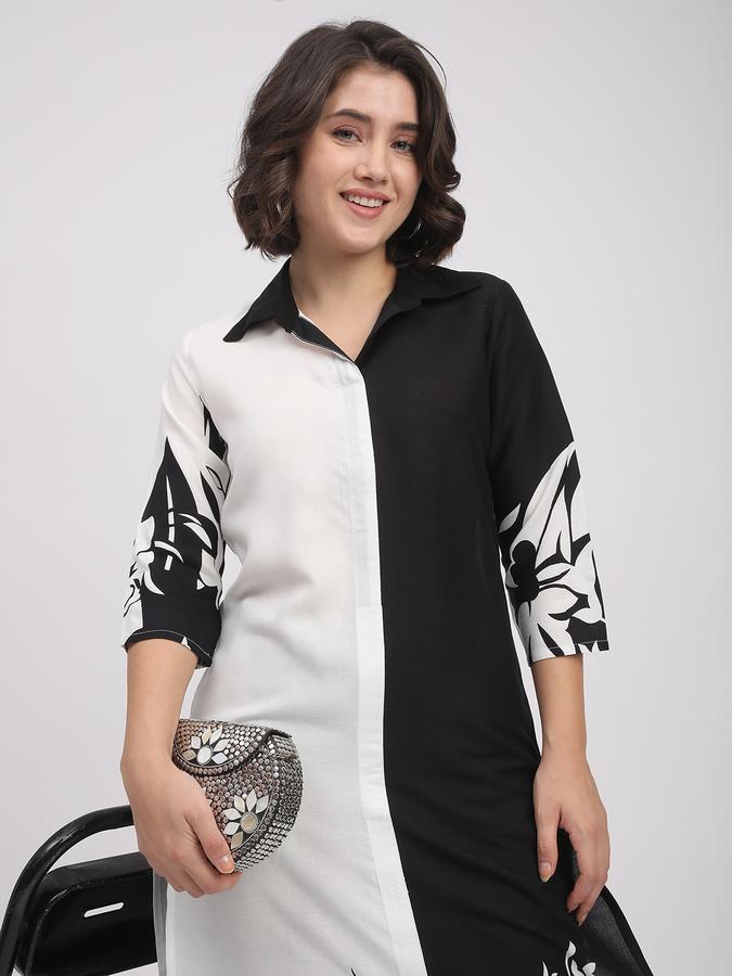 Women Rayon Regular Fit Shirt Collar Printed Kurta