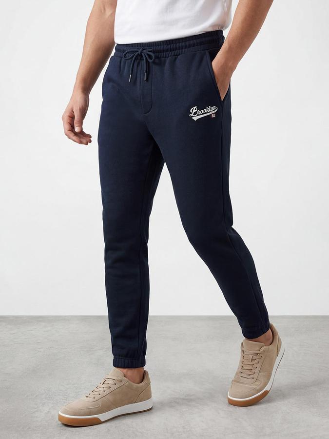 R&B Men Navy Blue Regular Fit Graphic Track Pants 
