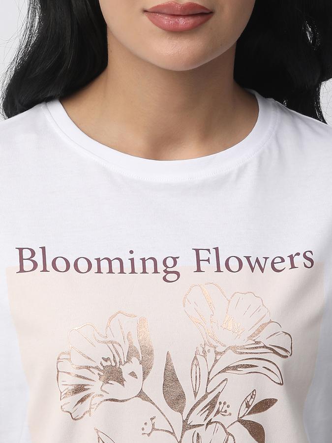 Women Cotton Regular Fit Round Neck Graphic T-shirt