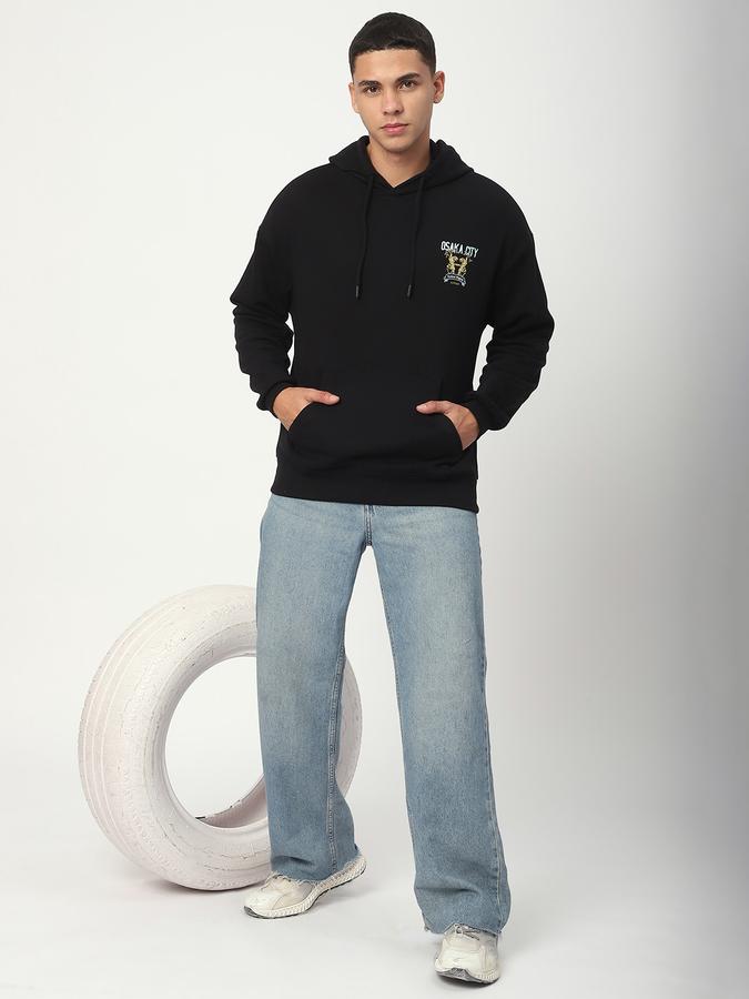 Men Cotton Blend Regular Fit Hooded Graphic Sweatshirt