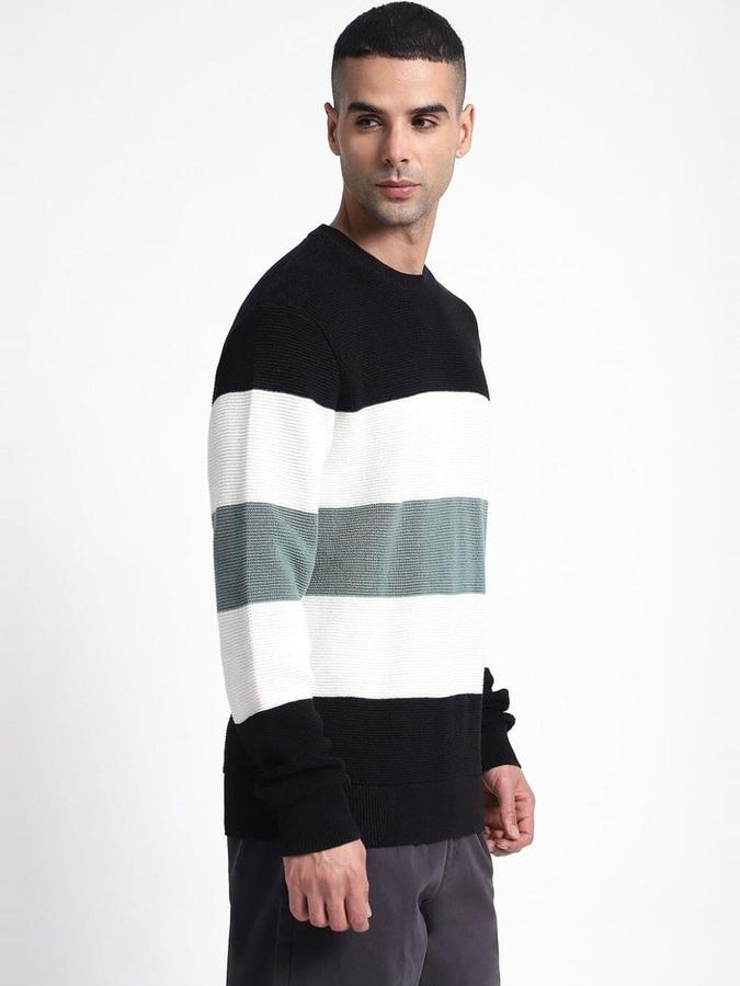 R&B Men Black Round Neck Colourblocked Long Sleeves Sweater