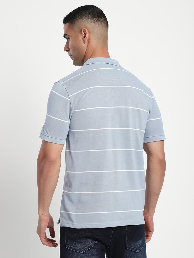 Men Cotton Blend Regular Fit Polo Neck Striped T-shirt