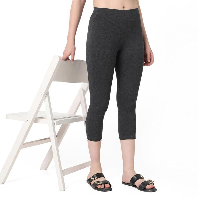 R&B Women Anthra Melange Solid Capri Leggings