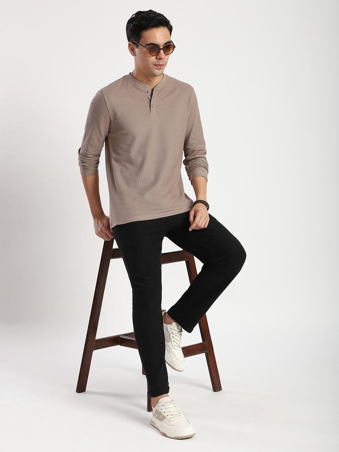 Men Cotton Regular Fit Henley Solid T-shirt
