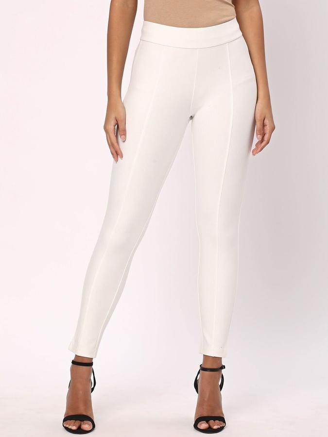 R&B Women Ivory Solid Jeggings