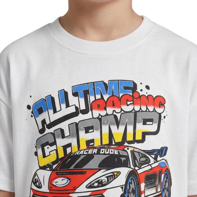 R&B Boy White Cotton Printed Round Neck T-Shirt