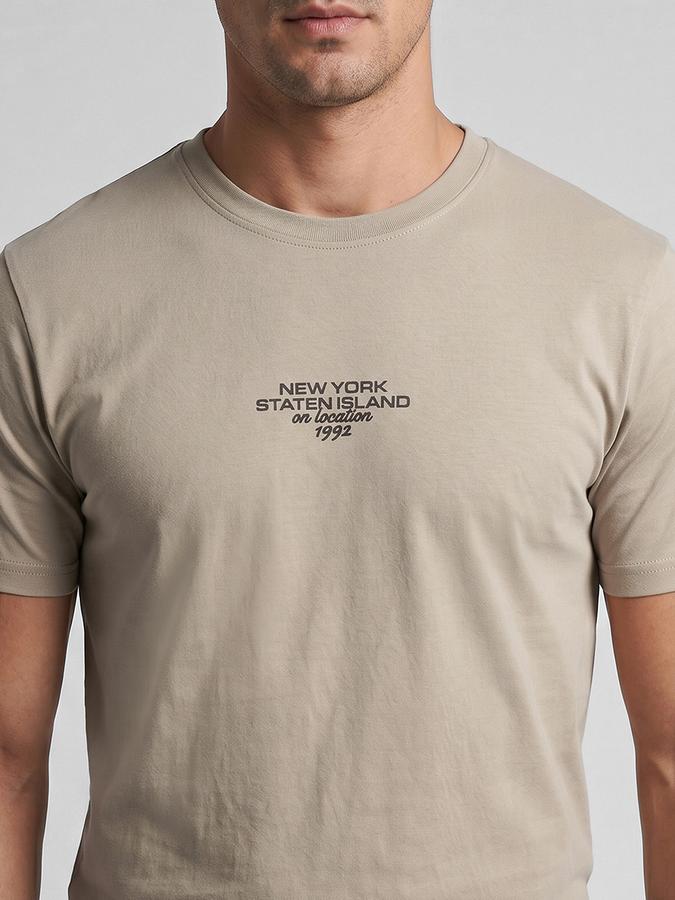 R&B Beige Typography Men Round Neck Regular Fit Short Sleeves T-Shirt 