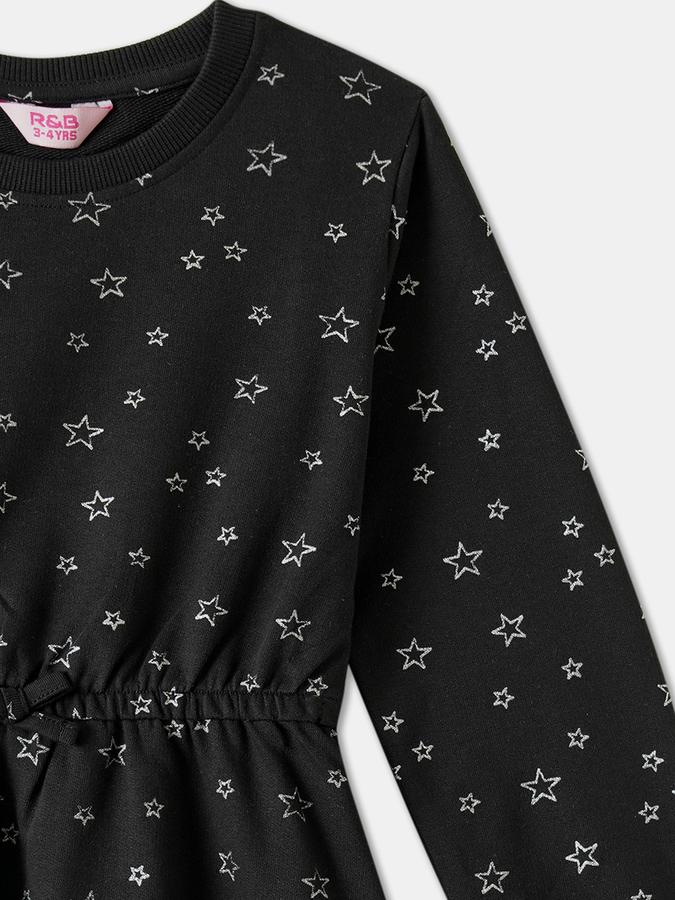 Girls Cotton A-Line Round Neck Printed Dress