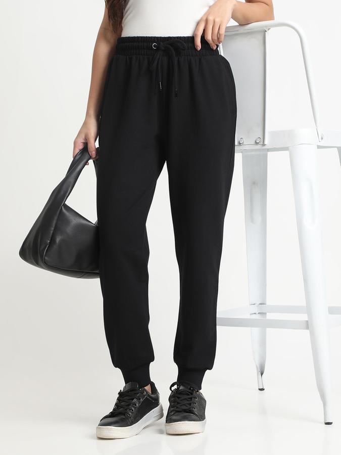 Women Cotton Regular Fit Drawstring Waist Solid Trackpants