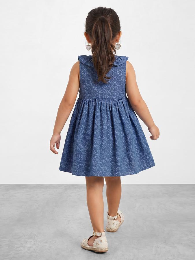 R&B Girl Navy Blue Floral Print Pure Cotton Sleeveless Fit and Flare Dress