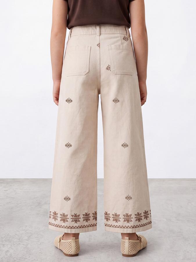 R&B Girls Beige Embroidery Ethnic Motif Pant 