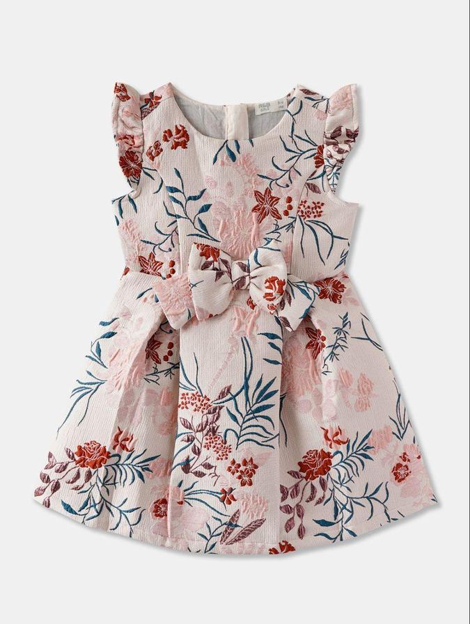 R&B Pink Floral Printed Girls Short Sleeves Dress
