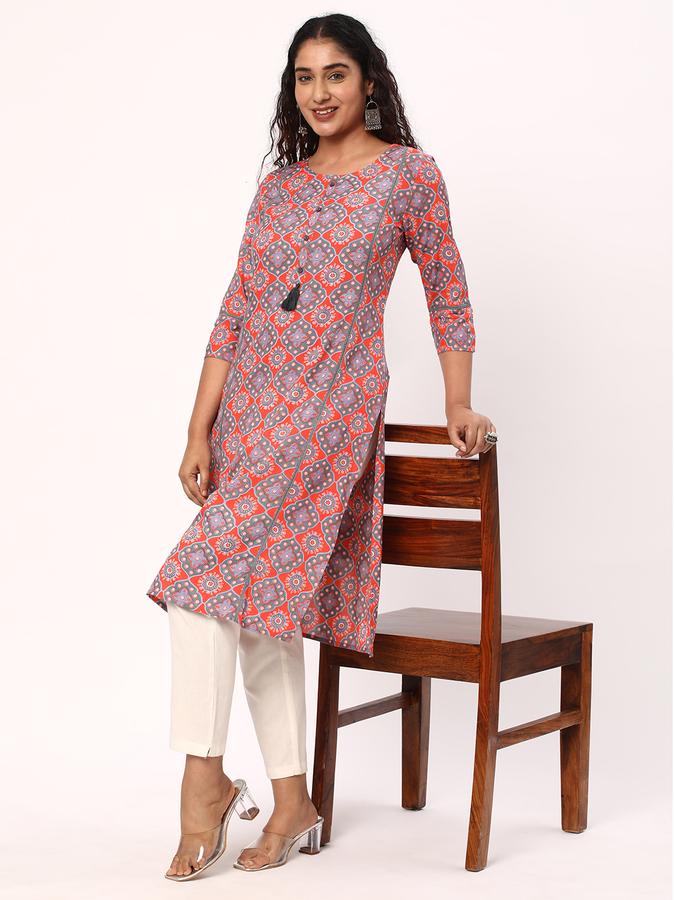 R&B Women's Printed Regular Straight Kurta 3-Q Sleeves image number 1