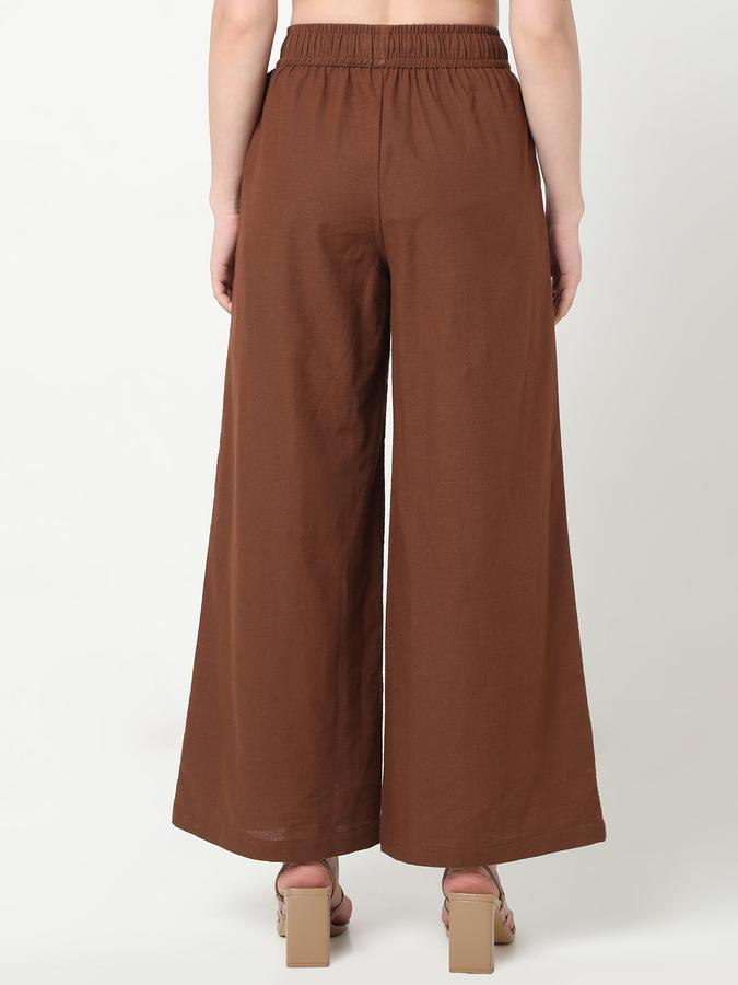 R&B Women Ivory Solid Wide-Leg Trousers