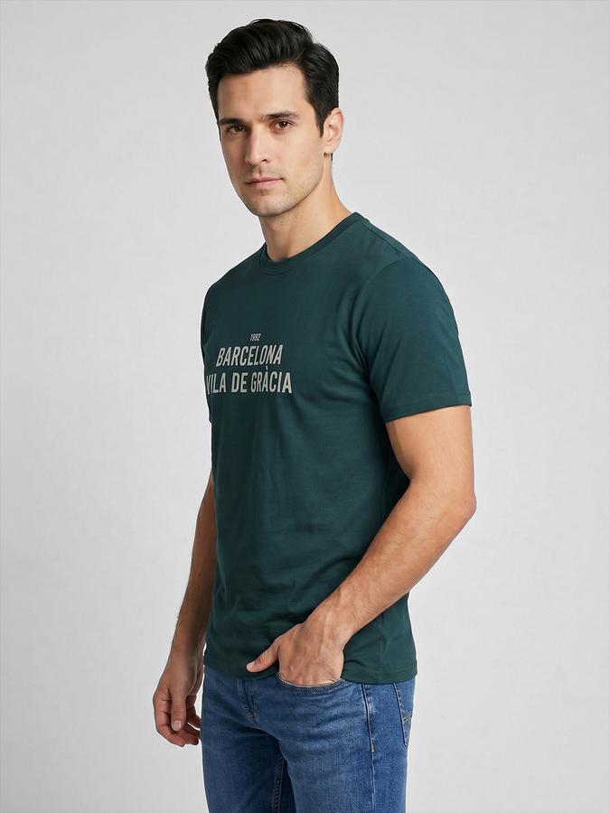 R&B Teal Typography Men Round Neck Regular Fit Short Sleeves T-Shirt 