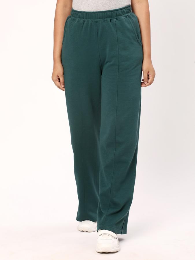 Women Cotton Wide-Leg Elastic Waist Solid Trackpants