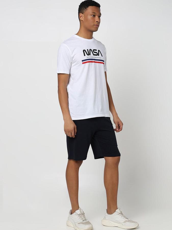 R&B Mens Black &White Typography Printed Short Sleeves Pure Cotton T-Shirt With Shorts