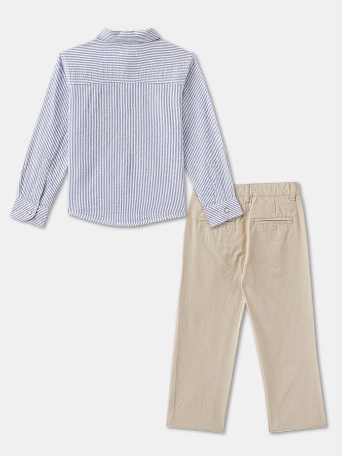 Boys Striped Full Sleeves Shirt with Trousers Fashion Set
