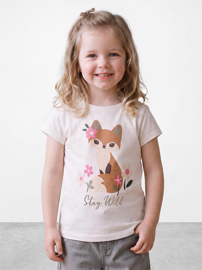 R&B Girls White Glitter Graphic Short Sleeves Tshirt