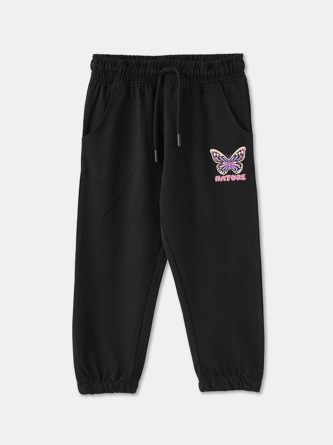 Girls Cotton Regular Fit Drawstring Waist Cuffed Hem Joggers