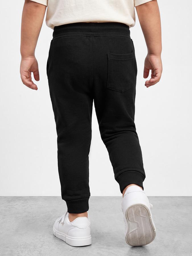 R&B Boys Black Printed Pure Cotton Mid Rise Joggers