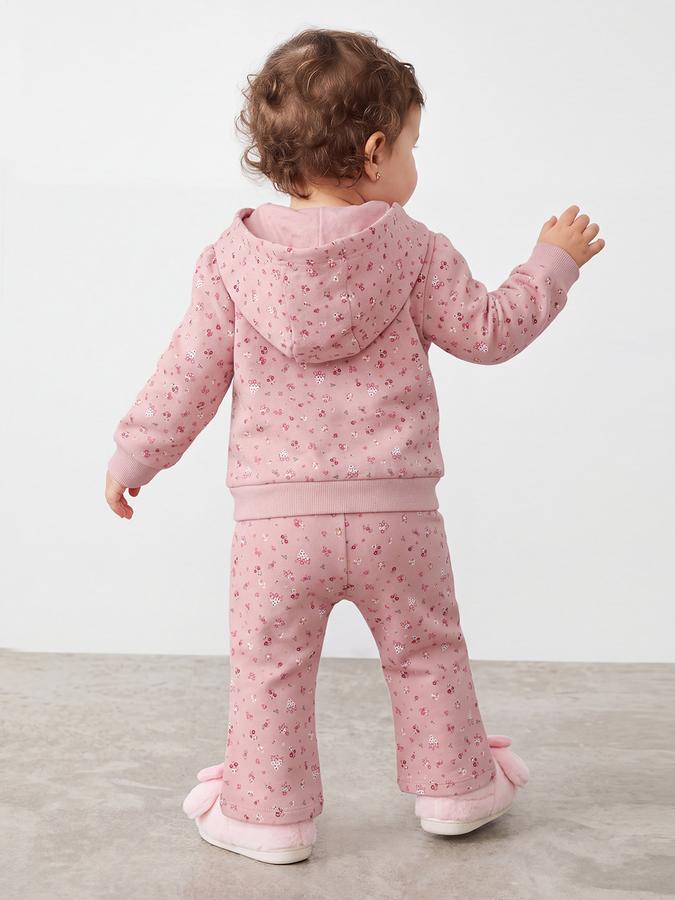 R&B Girls Light Pink Floral Print Hooded Sweatshirt & Pants Night Suit