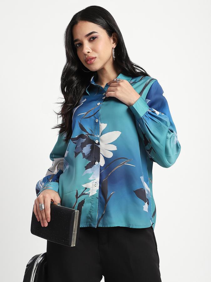 Women Polyester Regular Fit Collared Neck Floral Top