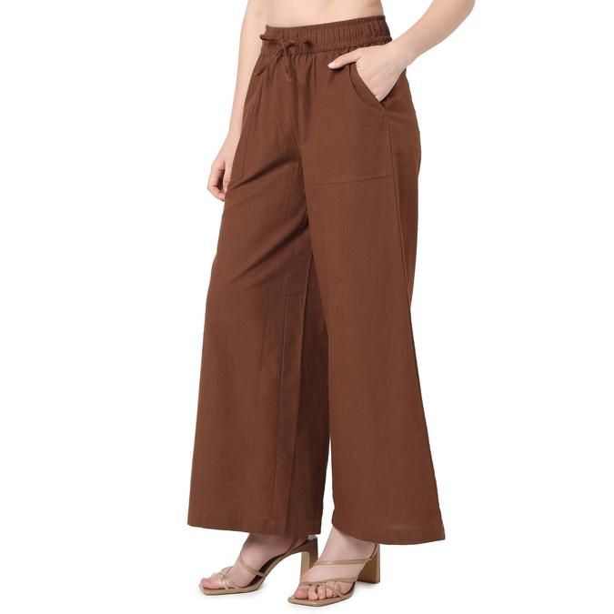 R&B Women Ivory Solid Wide-Leg Trousers