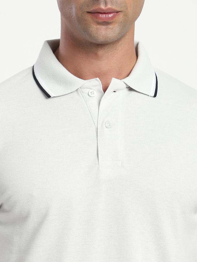 R&B Men Silver Solid Short Sleeves Polo Tshirt
