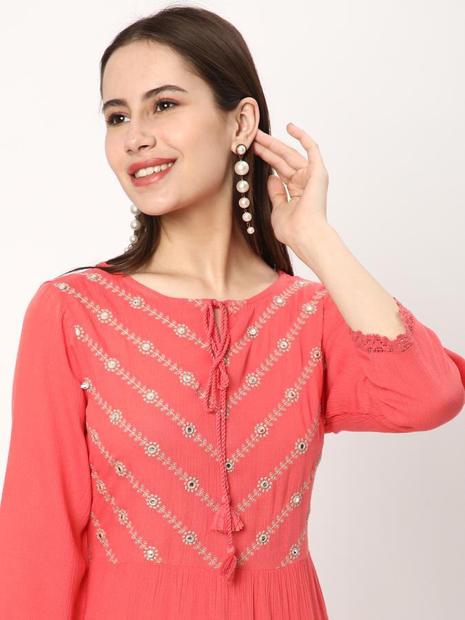 Women Rayon Embroidered Tiered Ethnic Dress