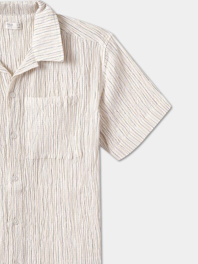 R&B Boys Beige Self Design Half Sleeves Cuban Collar Shirt