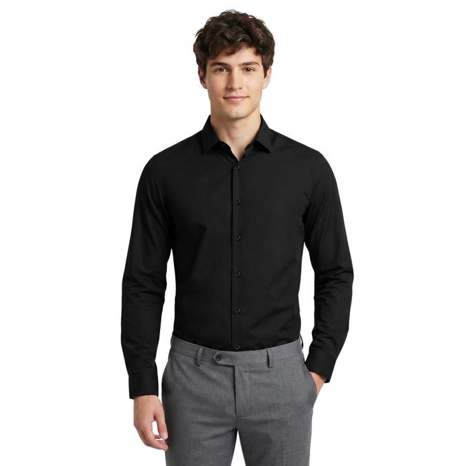 R&B Black Solid Mens Spread Collar Long Sleeves Shirt 