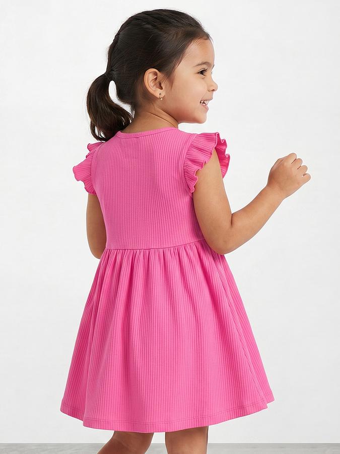 R&B Girl Pink Tropical Embroidery Flutter Sleeves Fit and Flare Dress
