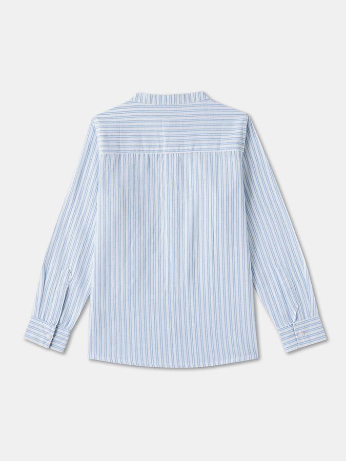 Boys Linen Blend Regular Fit Long Sleeve Striped Shirt