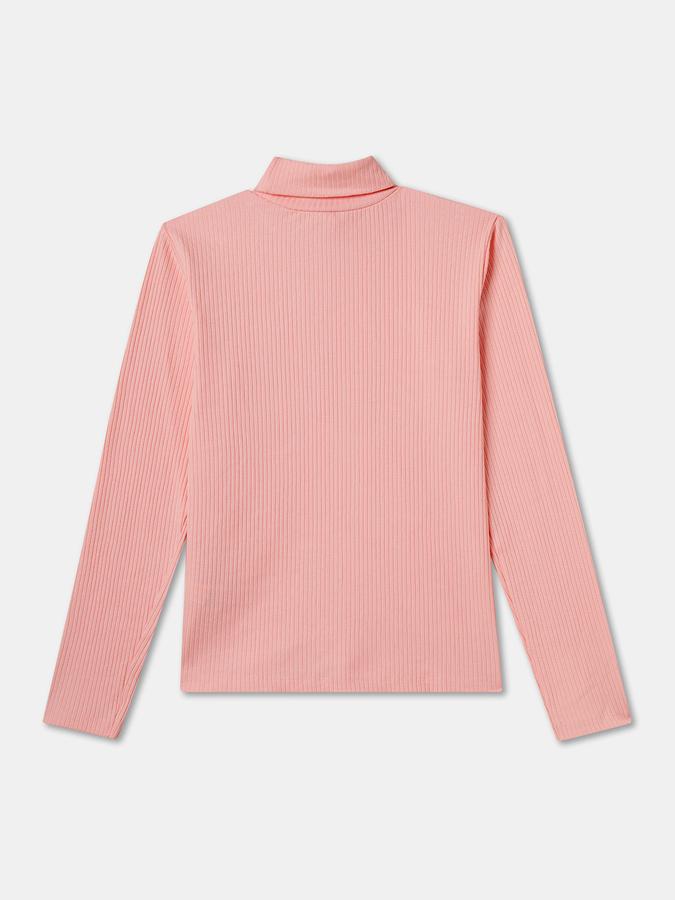 Girls Polyester Blend Regular Fit Turtle Neck Solid T-shirt