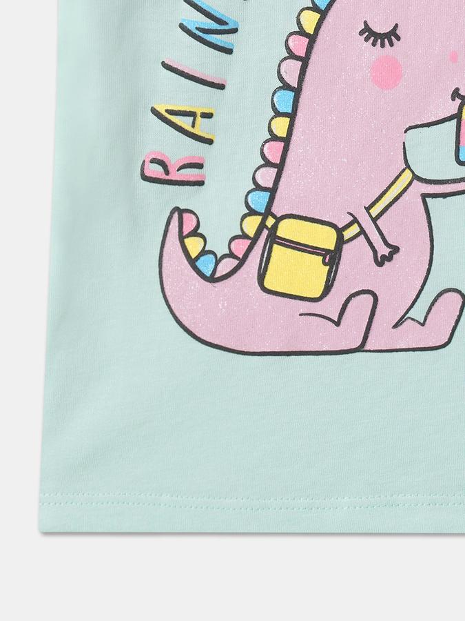 Girls Cotton Regular Fit Crew Neck Graphic T-shirt