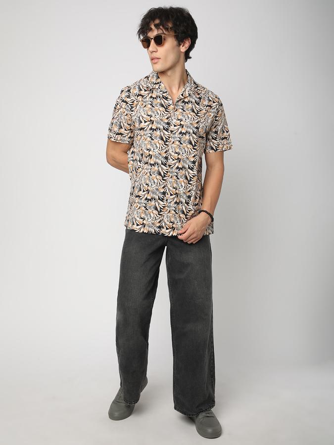 Men Cotton Slim Fit Cuban Collar Printed Shirt