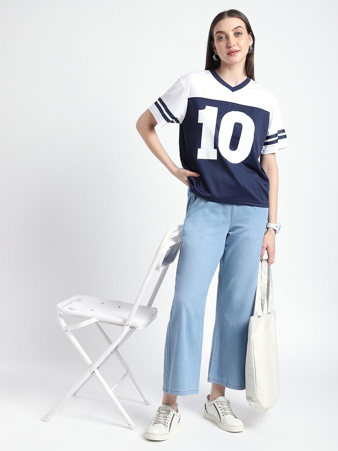 Women Polyester Regular Fit V-Neck Graphic T-shirt