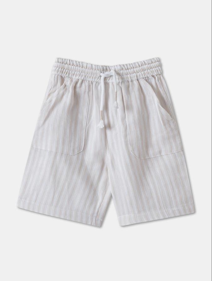 R&B Beige Regular Fit Mid-Rise Striped Boys Shorts