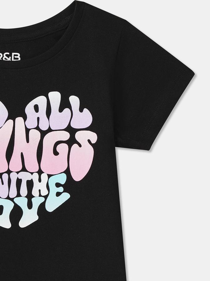 R&B Girls Graphic Print Pure Cotton Regular T Shirt Black image number 2