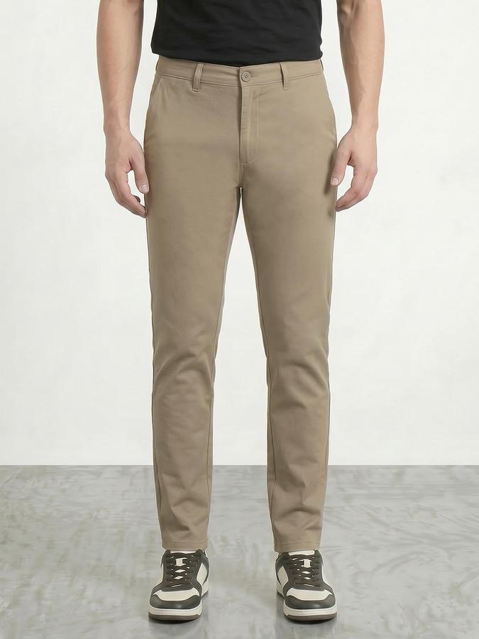 R&B Men's Beige Slim Fit Trousers