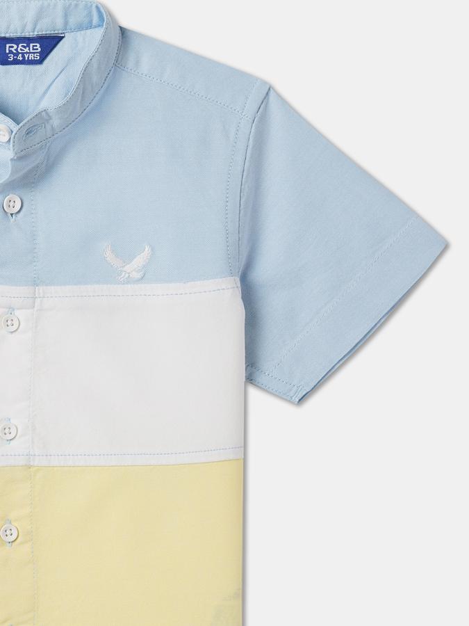 Boys Cotton Regular Fit Short Sleeve Colour Block Shirt