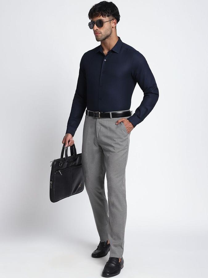 R&B Men Grey Solid Regular Fit Formal Trousers