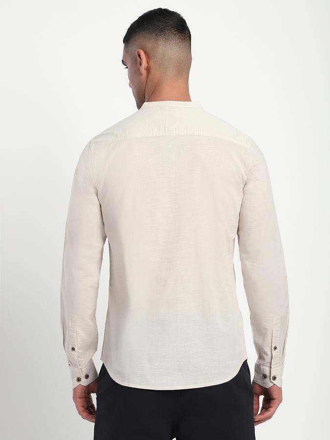 Men Cotton Slim Fit Mandarin Collar Solid Shirt