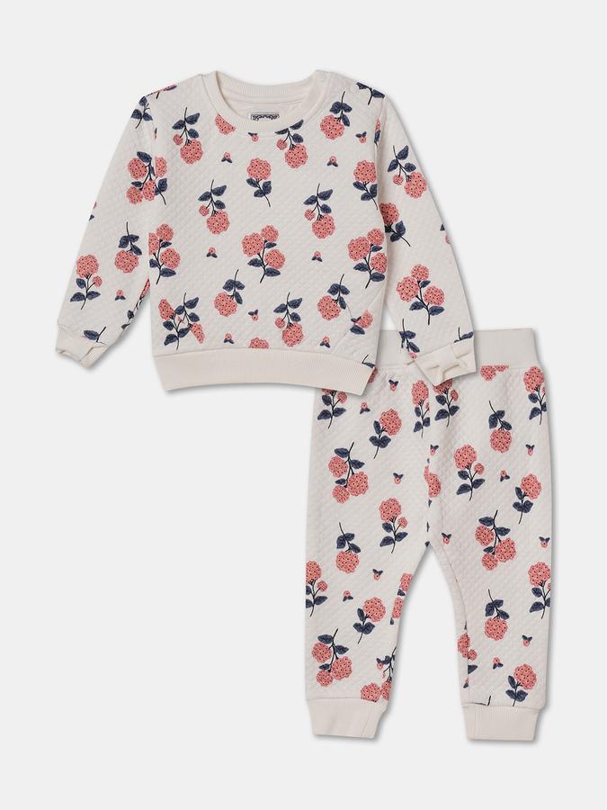 Girls Floral Print Full Sleeve Quilted Top and Trousers Set