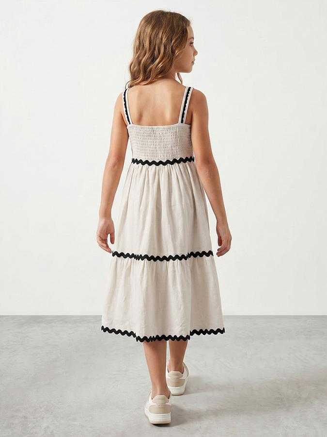 R&B Girl Beige Regular Fit Solid Sleeveless Fit and Flare Dress