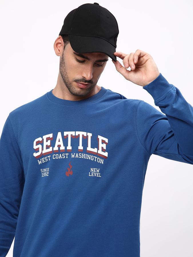 Men Cotton Regular Fit Crew Neck Graphic Sweatshirt