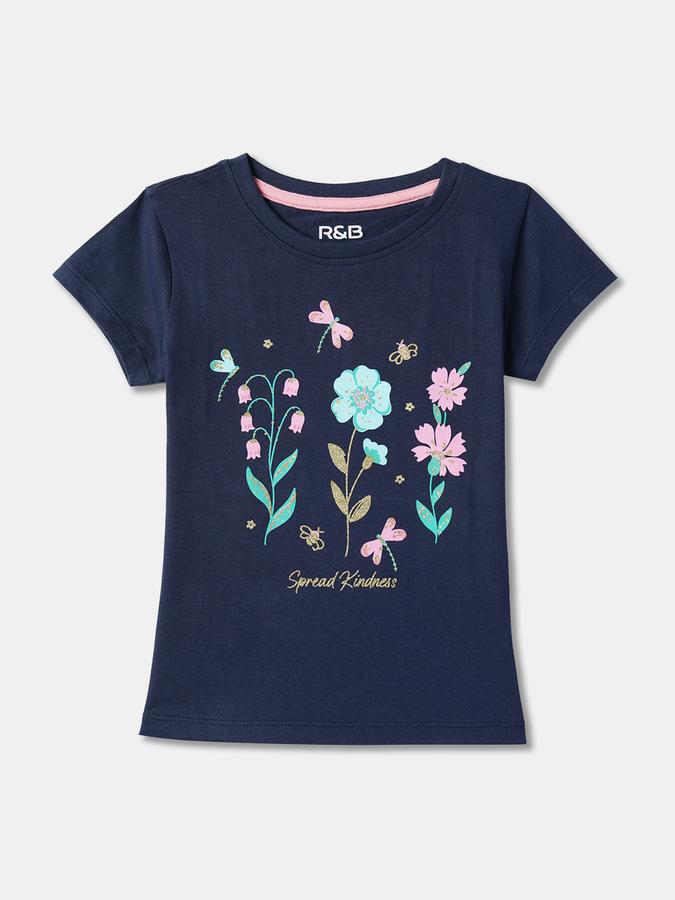 Girls Floral Print Round-Neck Regular Fit T-Shirt image number 0