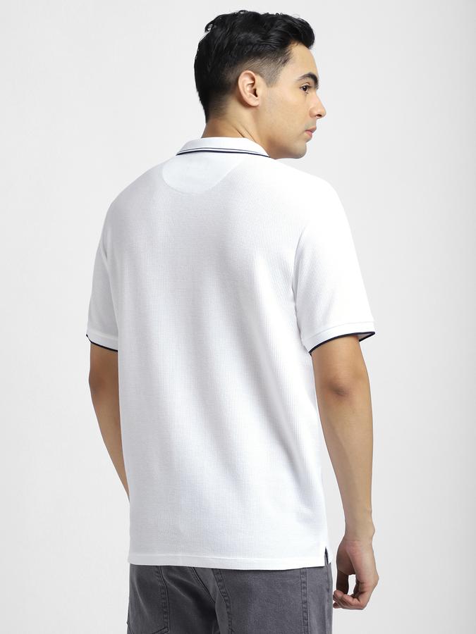 Men Cotton Blend Regular Fit Polo Neck Textured T-shirt