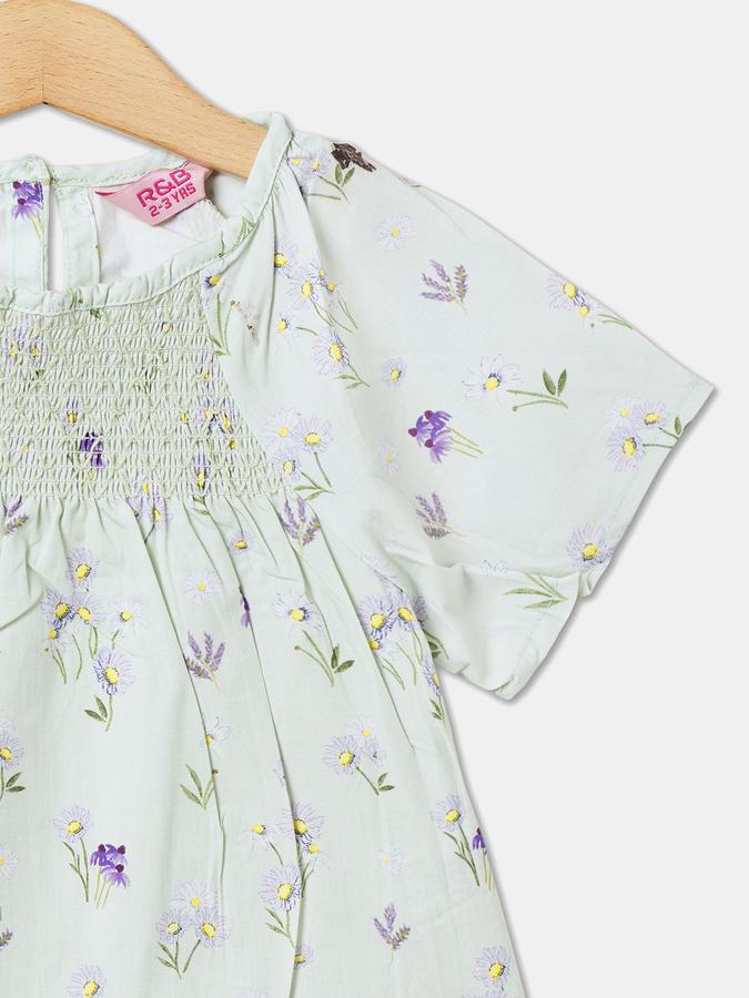 Girls Cotton Blend Regular Fit Crew Neck All Over Printed T-shirt